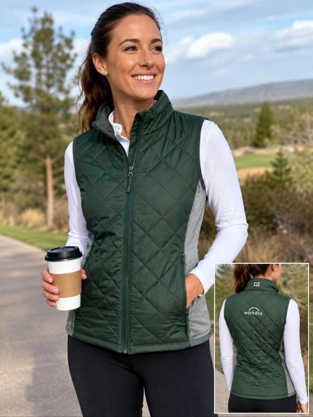 Cutter & Buck CB WeatherTec Quilted Puffer Vest Workday Logo‎ Women's Large NWT